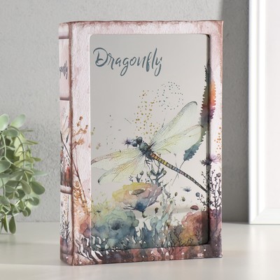 Шкатулка книга-сейф «Стрекоза и цветы», дерево, искусственная кожа, зеркало, 24×16×5 см