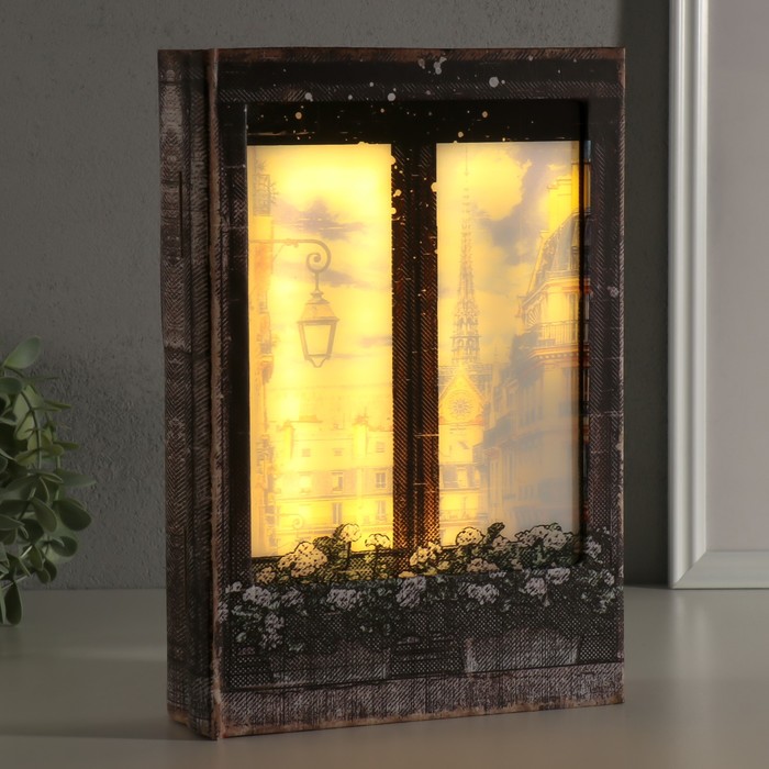 Шкатулка - книга световая «Вид на город из окна», дерево, искусственная кожа, 28×19×6 см - Фото 1