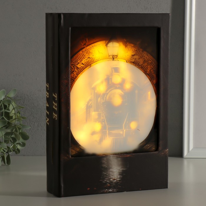 Шкатулка - книга световая «Поезд в туннеле», дерево, искусственная кожа, 28×19×6 см - Фото 1