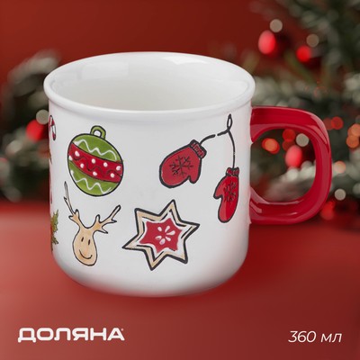 Новогодняя кружка Доляна Sweet Treats, 360 мл, 12.8×9.5×9 см, керамика, белая