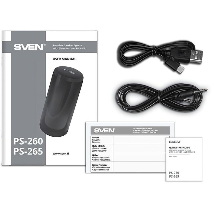 Колонка порт. Sven АС PS-260 черный 10W 1.0 BT/3.5Jack/USB 10м 2000mAh (без.бат) (SV-021337   107744 - фото 51656245