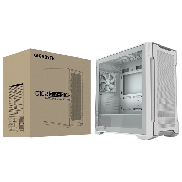 Корпус Gigabyte C102W GB-C102GI белый без БП ATX 7x120mm 4x140mm 2xUSB3.0 audio bott PSU - фото 51656417