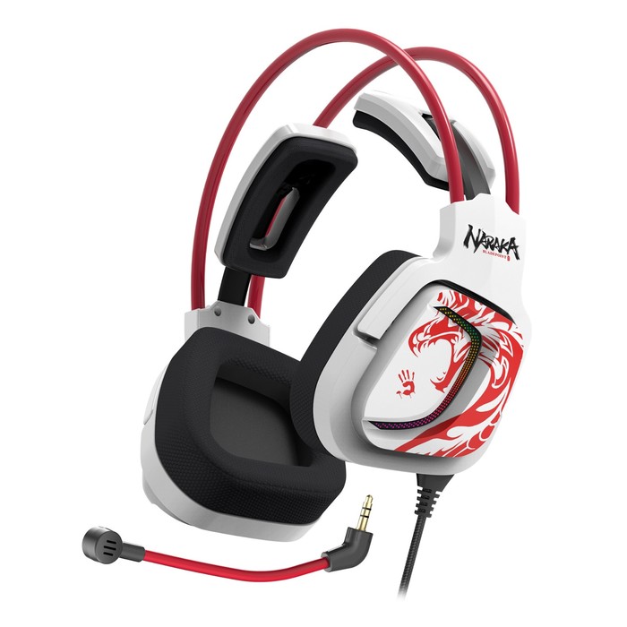 Наушники A4Tech Bloody G575 Naraka, игровые, полноразмерные, микрофон, RGB, USB, 2 м, белый/красный - Фото 1