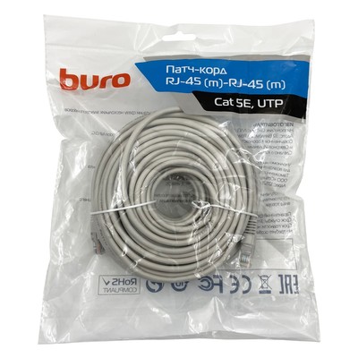 Патч-корд Buro 30 м UTP Cat5e, 4 пары, CCA, RJ-45(m)-RJ-45(m), серый, molded