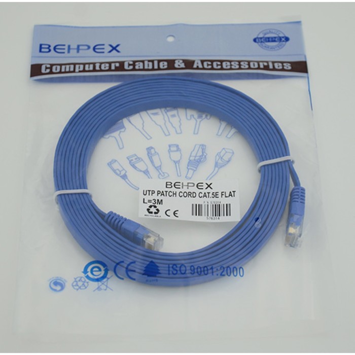 Патч-корд Flat cat5E molded 3м синий RJ-45 (m)-RJ-45 (m) - фото 51658190