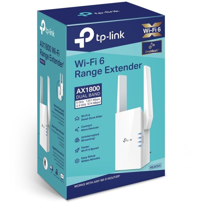 Повторитель беспроводного сигнала TP-Link RE605X AX1800 10/100/1000BASE-TX белый - фото 51658276