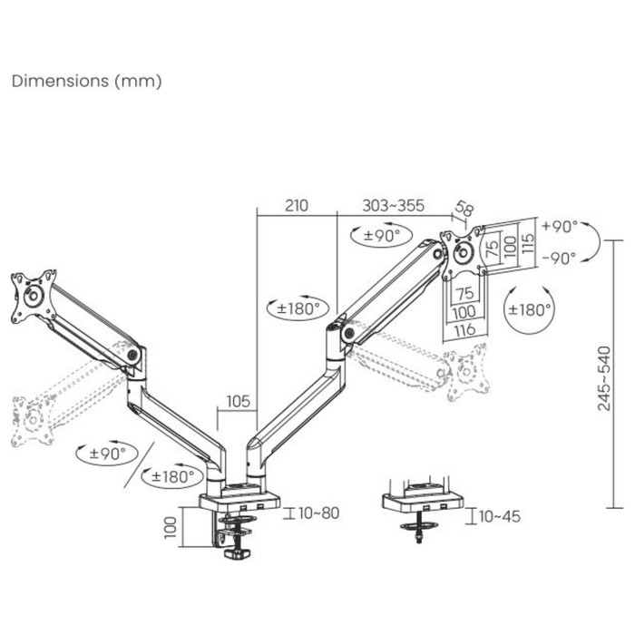 Кронштейн для мониторов Ultramounts UM731 черный 17"-35" макс.16кг крепление к столешнице п   107755 - фото 51658691