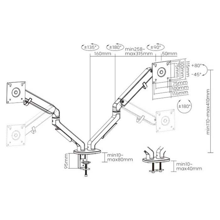 Кронштейн для мониторов Ultramounts UM735BL черный/серый 17"-27" макс.7кг крепление к столе   107755 - фото 51658701