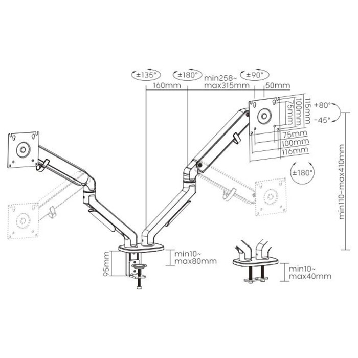 Кронштейн для мониторов Ultramounts UM735SIL серый/серебристый 17"-27" макс.7кг крепление к   107755 - фото 51658709