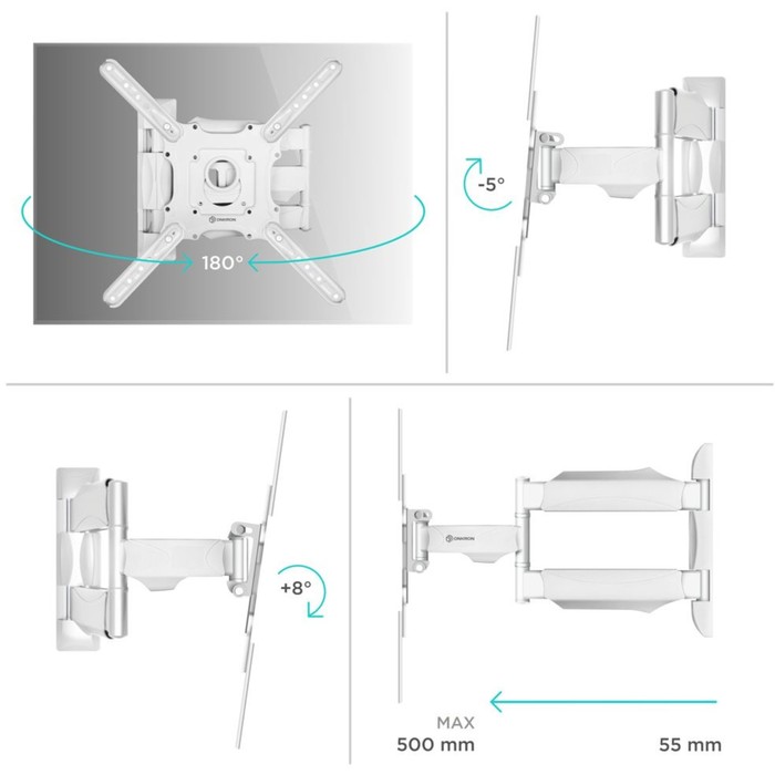 Кронштейн для телевизора Onkron M4 белый 32"-65" макс.35кг настенный поворот и наклон - фото 51658778