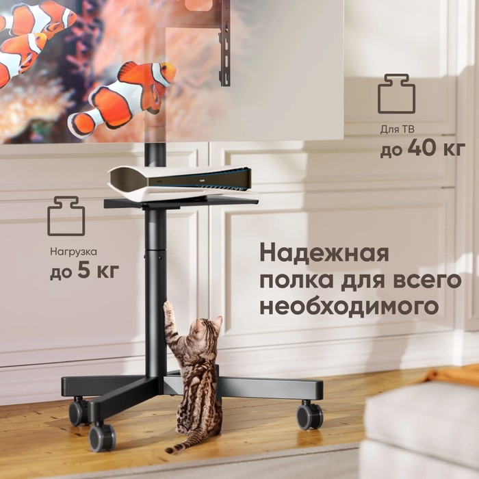 Стойка для телевизора Onkron TS1137 черный 23"-60" макс.45кг напольный мобильный - фото 51658819