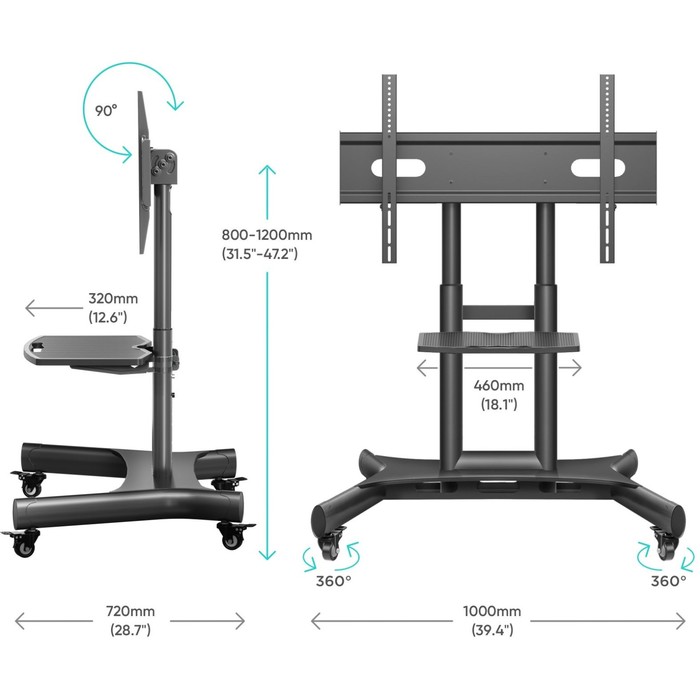 Стойка для телевизора Onkron TS1380 черный 50"-83" макс.70кг напольный мобильный - фото 51658838