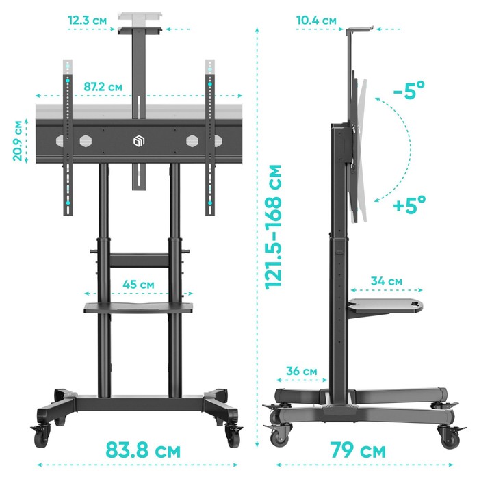 Стойка для телевизора Onkron TS1891 черный 50"-90" макс.100кг напольный мобильный - фото 51661867