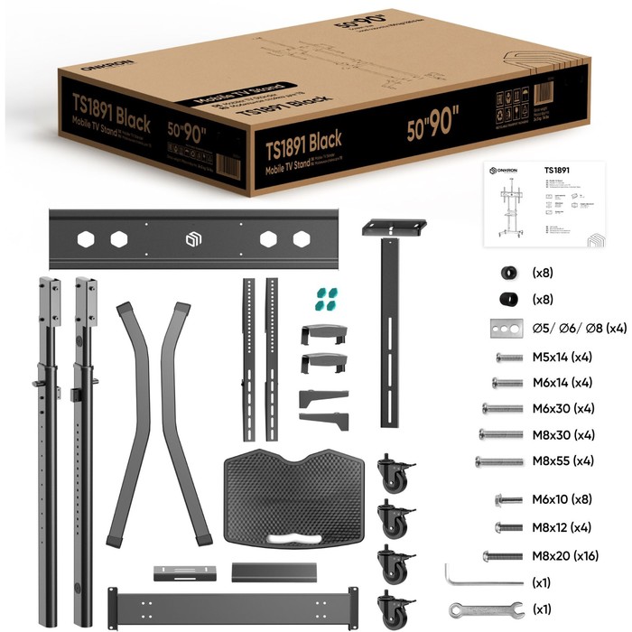 Стойка для телевизора Onkron TS1891 черный 50"-90" макс.100кг напольный мобильный - фото 51661869