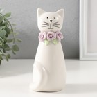 Фигурка керамика «Котик белый сидящий с цветочным ошейником», 6.5×6.2×14.3 см - Фото 1