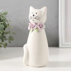 Фигурка керамика «Котик белый сидящий с цветочным ошейником», 6.5×6.2×14.3 см - Фото 4