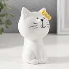 Фигурка керамика «Котик белый с жёлтыми цветочками на ушке, сидит», 7.2×6.5×10.3 см - Фото 2
