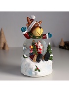 Снежный шар новогодний стеклянный «Лосик в сугробе», музыкальный, световой, d=8.5 см, 13×12×18.5 см - Фото 3