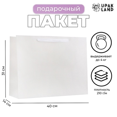Пакет подарочный ламинированный горизонтальный «Белый», L 40×31×14 см