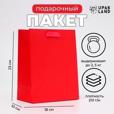 Пакет подарочный ламинированный «Красный», MS 18×23×10 см