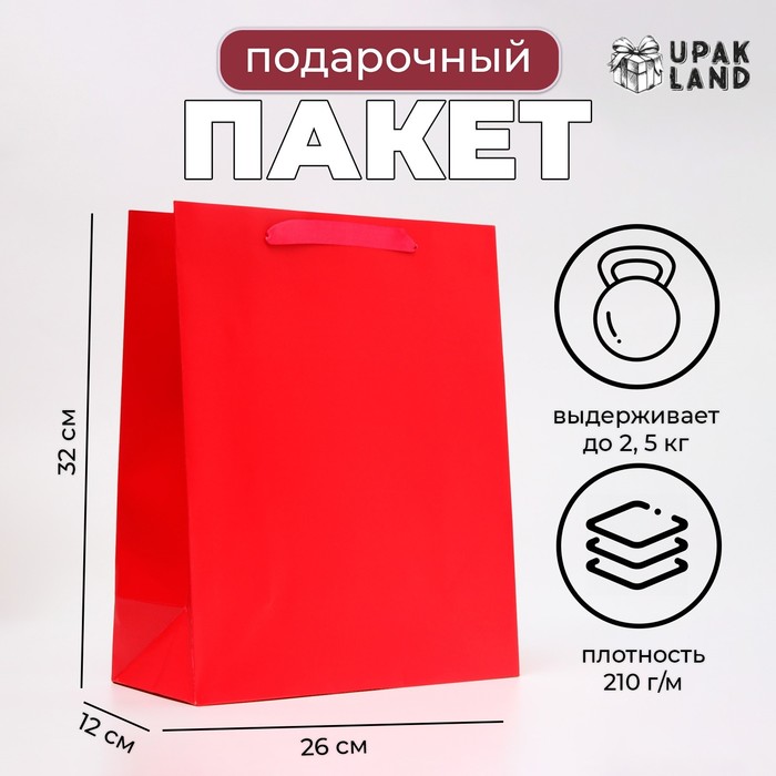 Пакет подарочный ламинированный «Красный», M 26×32×12 см - Фото 1