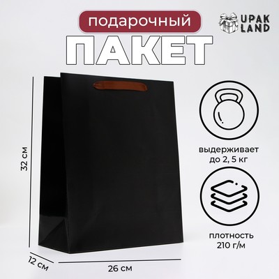 Пакет подарочный ламинированный «Чёрный», M 26×32×12 см