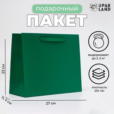 Пакет подарочный ламинированный горизонтальный «Изумрудный», ML 27×23×11.5 см