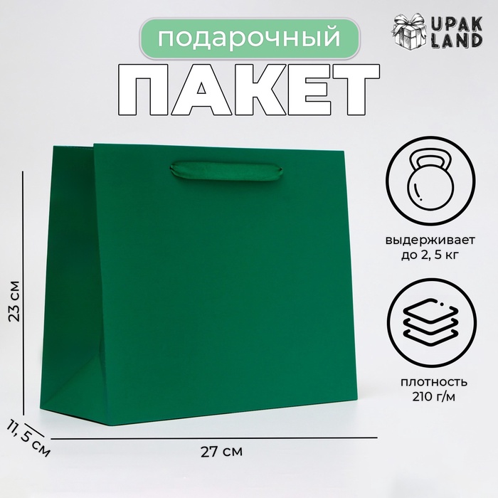 Пакет подарочный ламинированный горизонтальный «Изумрудный», ML 27×23×11.5 см - Фото 1