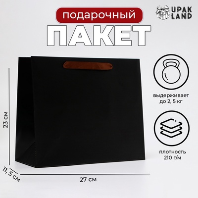 Пакет подарочный ламинированный горизонтальный «Черный», ML 27×23×11.5 см