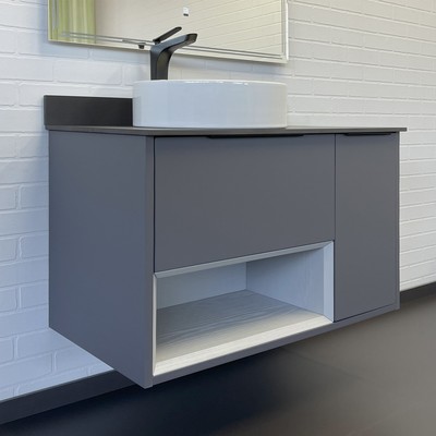 Тумба-умывальник Comforty «Джанкой-90» антрацит, черная столешница, раковина Comforty 9111 1073234