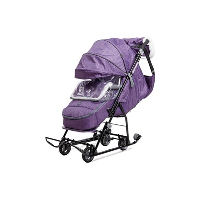 Санки - коляска Nika Kids «Наши детки 6», чехол для ног, муфта, сумка, баклажановый с полосками