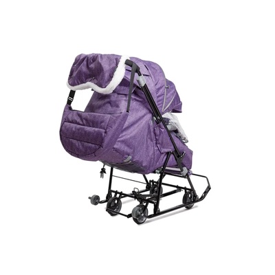 Санки - коляска Nika Kids «Наши детки 6», чехол для ног, муфта, сумка, баклажановый с полосками