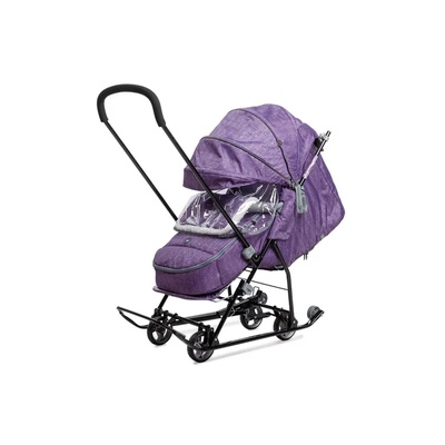 Санки - коляска Nika Kids «Наши детки 6», чехол для ног, муфта, сумка, баклажановый с полосками