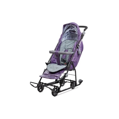 Санки - коляска Nika Kids «Наши детки 6», чехол для ног, муфта, сумка, баклажановый с полосками