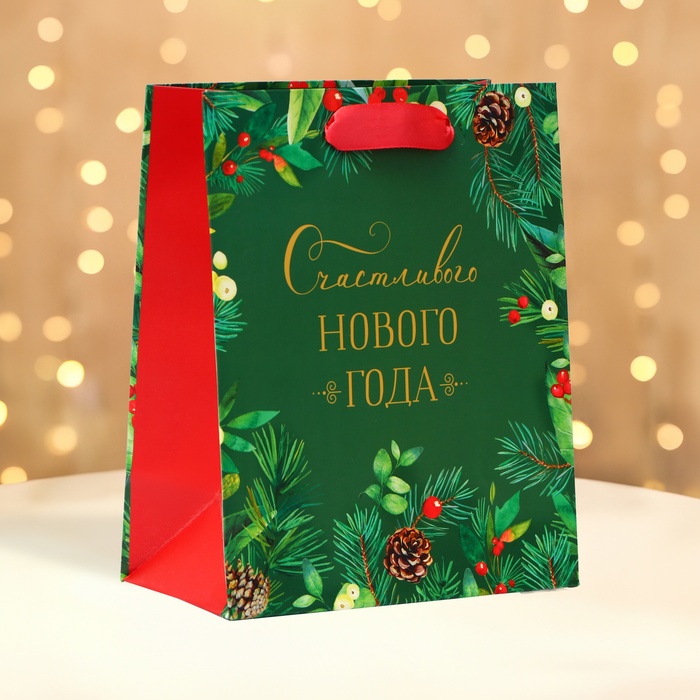 Пакет подарочный новогодний ламинированный «Счастливого Нового года», 18×22.3×10 см - Фото 1