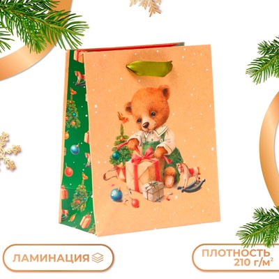 Пакет подарочный новогодний ламинированный «Ми-ми-мишка», 18×22.3×10 см