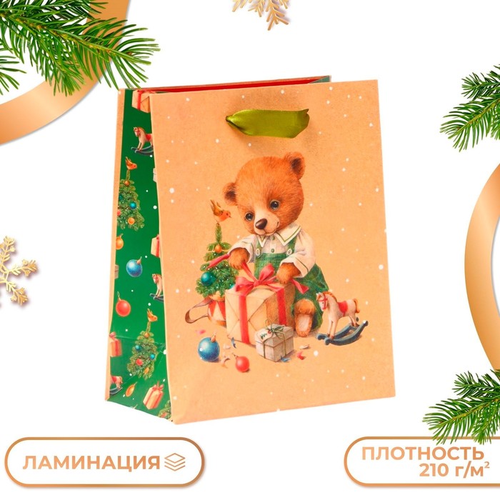 Пакет подарочный новогодний ламинированный «Ми-ми-мишка», 18×22.3×10 см - Фото 1