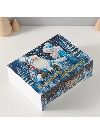 Шкатулка дерево "Дед Мороз и снегурочка" 6,5х20х15 см