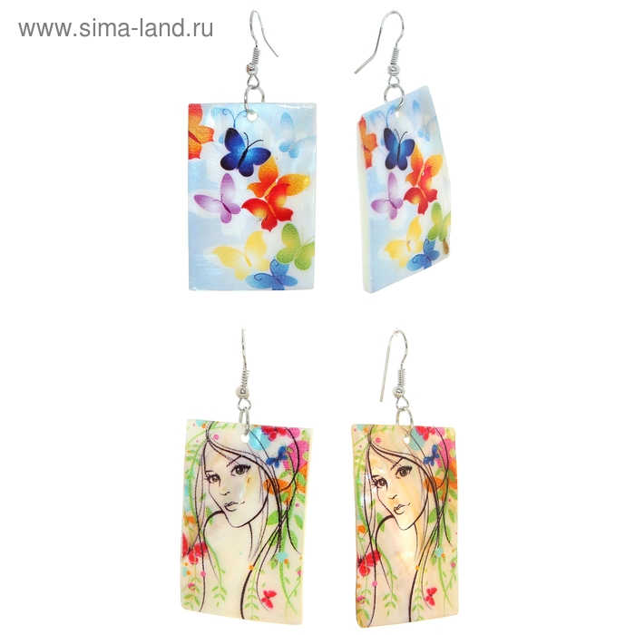 Серьги с перламутром «Прямоугольник» вдохновение моря, весенний этюд, цвета МИКС - Фото 1