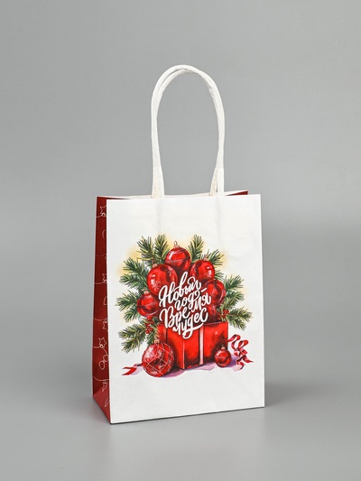 Пакет бумажный подарочный новогодний крафт «Время чудес» 16×12×6 см