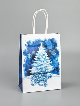 Пакет бумажный подарочный новогодний крафт «С Новым годом» 15?21?8 см (комплект 3 шт)