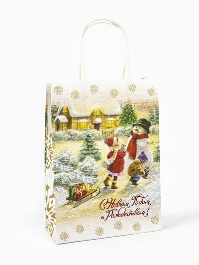 Пакет бумажный подарочный новогодний крафт «Детство» 18×8×25 см