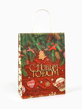 Пакет бумажный подарочный новогодний крафт «Новогодняя атмосфера» 18?8?25 см (комплект 3 шт)