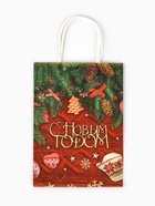 Пакет бумажный подарочный новогодний крафт «Новогодняя атмосфера» 18?8?25 см (комплект 3 шт) - фото 59823599