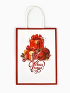 Пакет бумажный подарочный новогодний крафт «Подарки» 18×8×25 см - фото 119048881