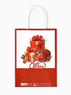 Пакет бумажный подарочный новогодний крафт «Подарки» 18×8×25 см - фото 119048882