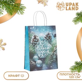 Пакет крафт "Шишки в снегу" 18 х 8 х 25 см 10576054