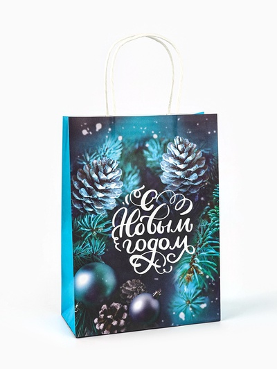 Пакет бумажный подарочный новогодний крафт «С Новым годом» 18×8×25 см