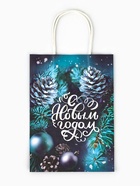 Пакет крафт "Шишки в снегу" 18 х 8 х 25 см - фото 809302546