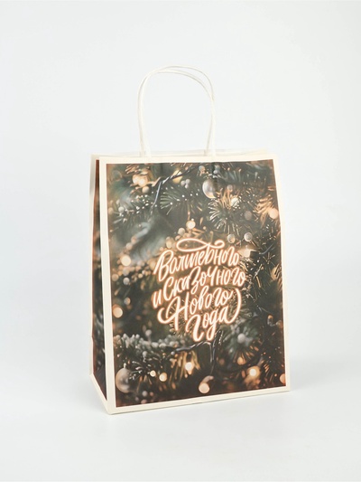 Пакет бумажный подарочный новогодний крафт «С Новым годом» 27×21×11 см